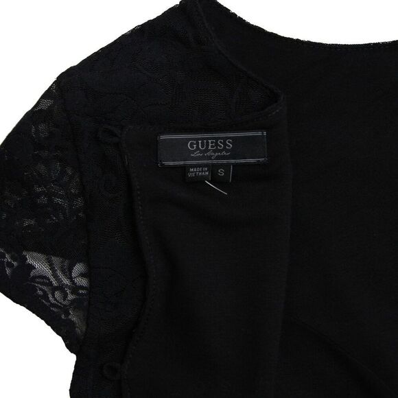 Guess Women Blouse Black Floral Lace Peplum Button Down Back Top US S EU 36 - Picture 5 of 8